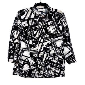 Chico's Sz 1 Abstract Utility Jacket Womens M Modern Artsy Retro Mod Gallerycore